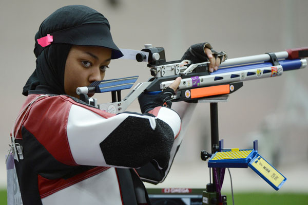 Bahya Mansour al Hamad competes on Saturday. Photo/Agencies Qatari women's shooter ends up in world's sites