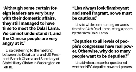 No interference on Taiwan, Tibet: Li