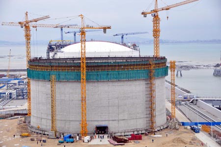 福建LNG兩個新增儲罐項目完成氣升頂
