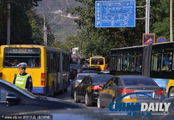 北京:香山紅葉迎來賞紅高峰 停車場8點(diǎn)就滿了