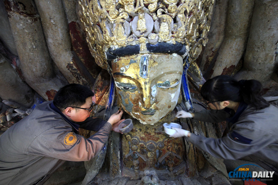 重慶大足：千手觀音主尊開始修復(fù)