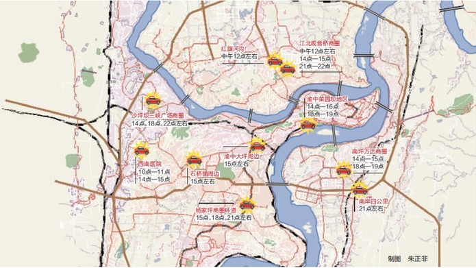 看主城夏季十大打車高峰地點(diǎn)地圖 熱天打車有技巧