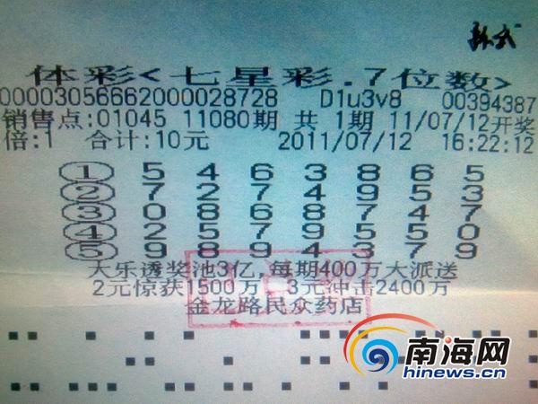 10元機選擒7星彩500萬元 海南女彩民淡定領(lǐng)獎
