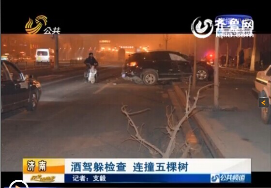 濟南:酒駕小伙子欲躲檢查 接連撞折五棵行道樹