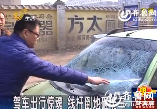電線桿突然倒掉 高密一市民汽車前擋被砸無(wú)處追責(zé)