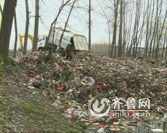 郯城:村頭池塘填滿垃圾惡臭難聞 垃圾車(chē)排隊(duì)倒垃圾