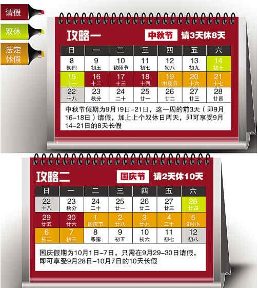 2013年中秋國(guó)慶放假安排 請(qǐng)11天可連休24天（圖）
