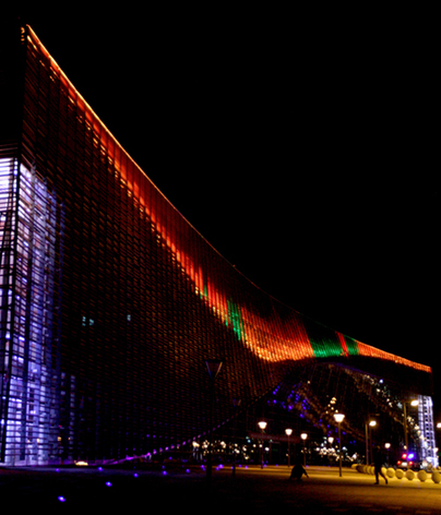 克拉瑪依會展中心夜景燈光調(diào)試