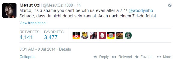 狂屠巴西 德國眾將賽后發(fā)推慶祝