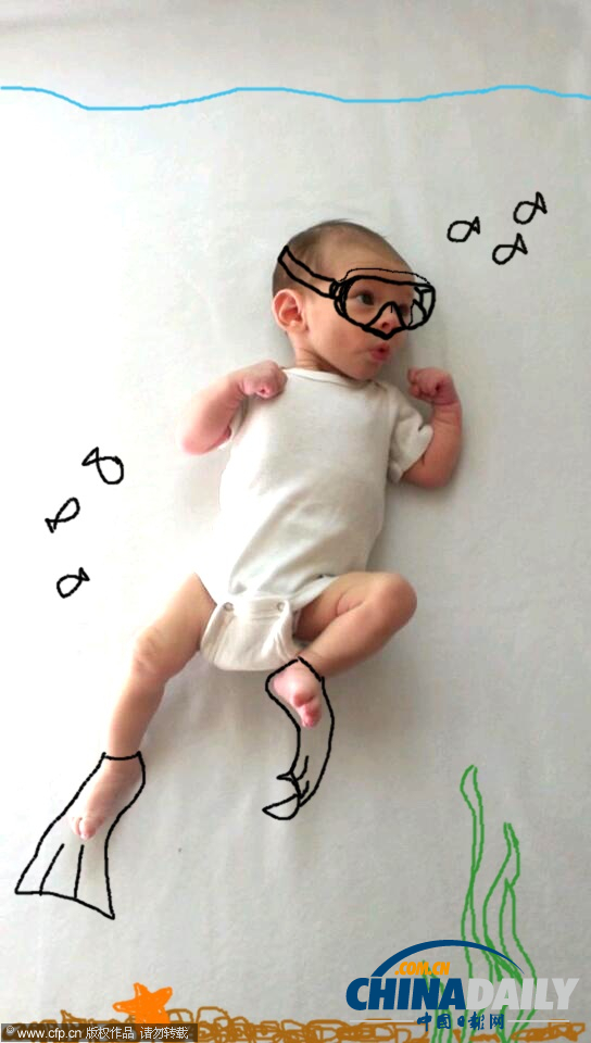 美藝術(shù)家創(chuàng)意繪畫制作寶寶萌照
