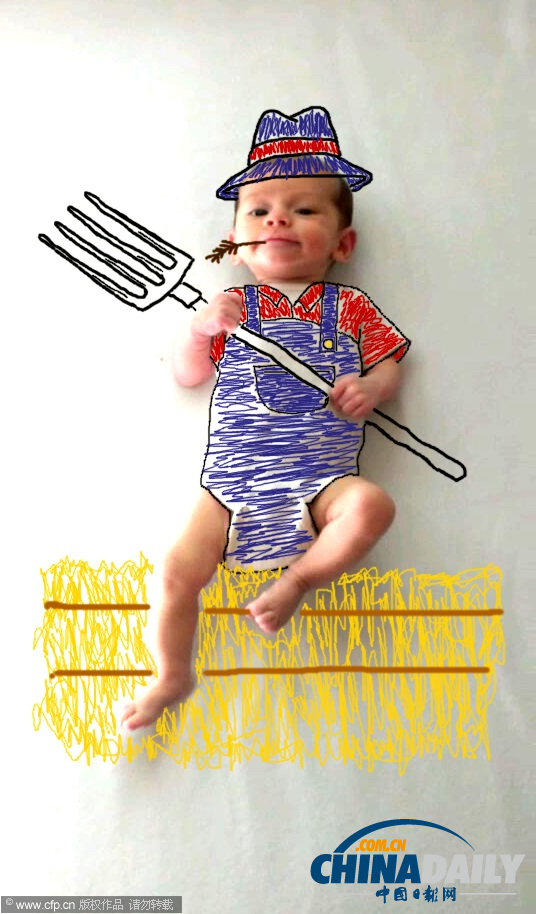 美藝術(shù)家創(chuàng)意繪畫制作寶寶萌照