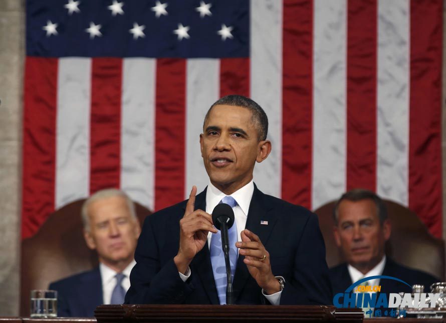奧巴馬發(fā)表年度國情咨文 向米歇爾揮手致意