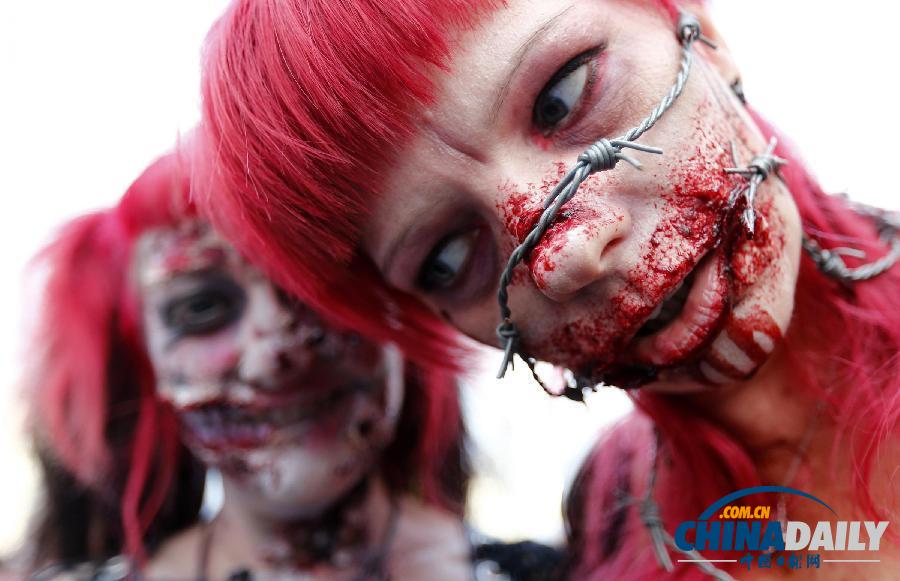 德國“僵尸”大游行 看誰的造型更恐怖？