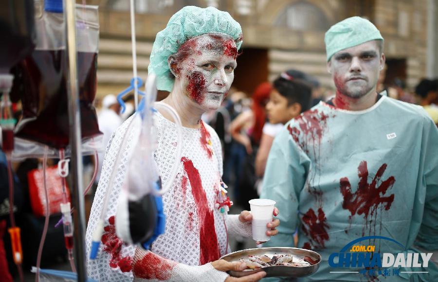 德國(guó)“僵尸”大游行 看誰(shuí)的造型更恐怖？