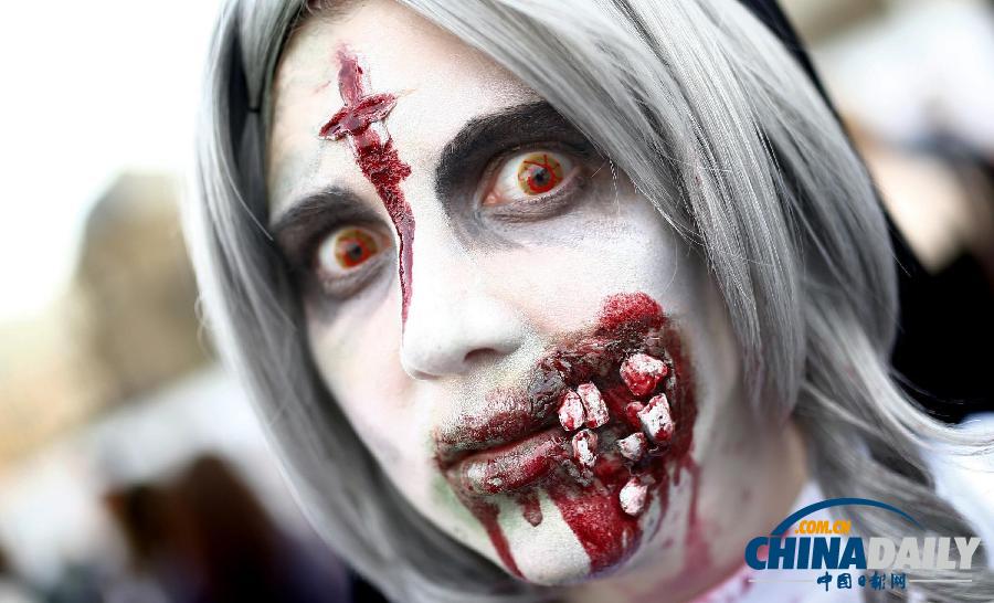 德國“僵尸”大游行 看誰的造型更恐怖？