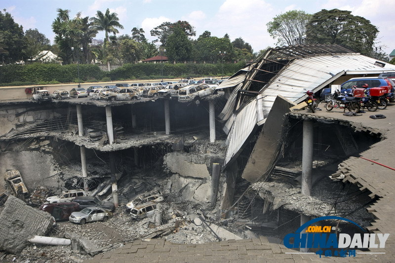 肯尼亞商場(chǎng)槍戰(zhàn)結(jié)束 交火現(xiàn)場(chǎng)成一片廢墟