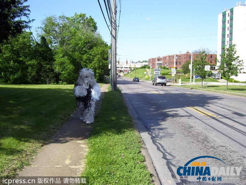 美國男子自認(rèn)為狗 愛穿狗服上街閑逛