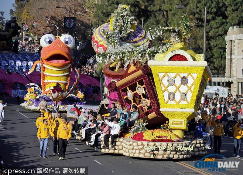 美國(guó)加州玫瑰花車游行迎馬年 中國(guó)元素花車獲獎(jiǎng)