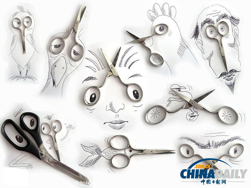 巴西藝術(shù)家趣味鉛筆畫 爆米花堅果剪刀亦能作畫