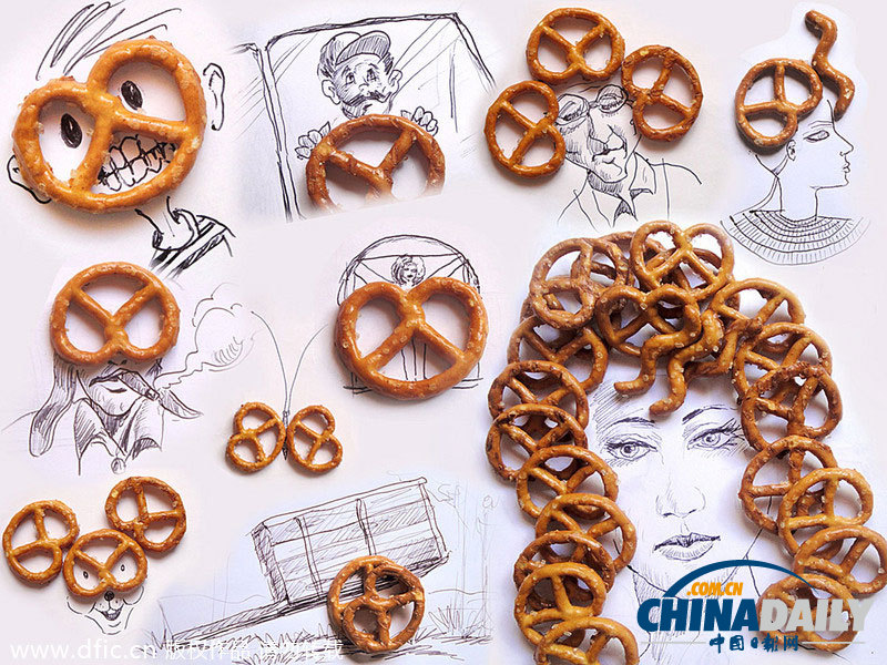 巴西藝術(shù)家趣味鉛筆畫 爆米花堅果剪刀亦能作畫