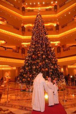 圖為阿聯(lián)酋首都酋長(zhǎng)國(guó)宮殿酒店(Emirates Palace)里的圣誕樹 阿聯(lián)酋推出史上最貴圣誕樹