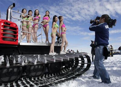 Bikini girls in snowy Alps