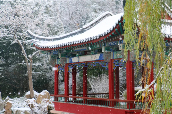 ?Snow falls on Nanshan Mountain