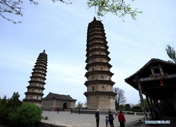 Twin pagodas at Yongzuo Temple in China's Taiyuan