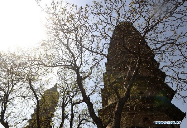 Twin pagodas at Yongzuo Temple in China's Taiyuan