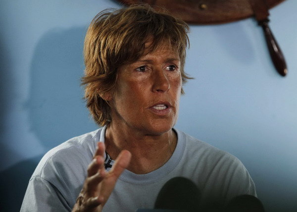 US swimmer Diana Nyad speaks during a news conference in Havana August 7, 2011. US swimmer Nyad begins swim across Florida Straits