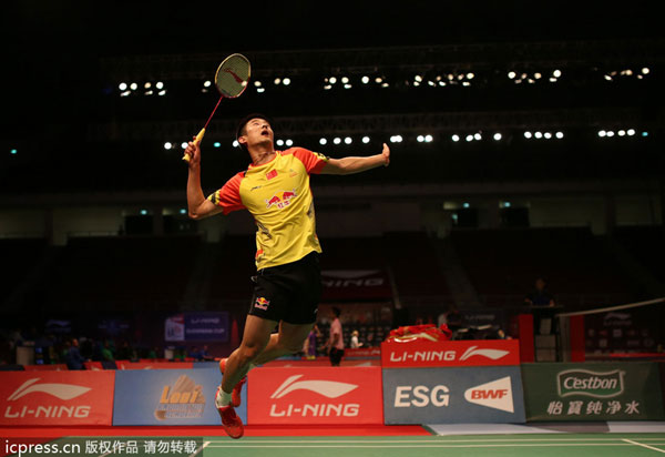 Cheng Long of China returns a shot against P. Kashyap of India during the 2013 Sudirman Cup world team badminton championships in Kuala Lumpur, Malaysia, on May 19, 2013. China on winning start at Sudirman Cup, Lee couldn't save Malaysia