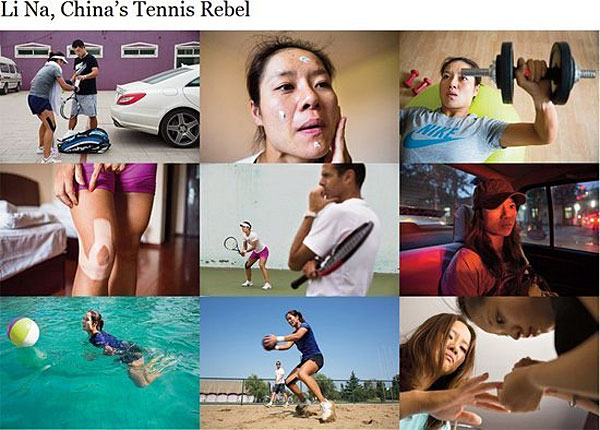 A screen capture of the photos in New York Times' news feature - Li Na, China's Tennis Rebel, published on Aug 22, 2013. Li Na cleared of doping allegations